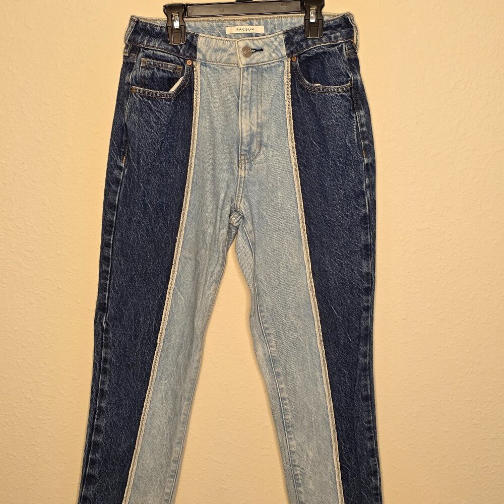PACSUN Women's High-Rise, Straight Leg 2 Tone Mom Jeans, Size 26